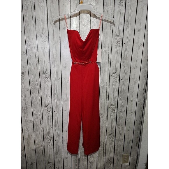 Purple Snow Jumpsuit Womens Medium Red Wide Leg Belted Sleeveless Pockets New - Picture 1 of 7
